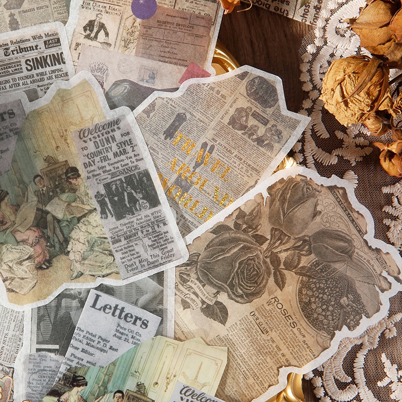 Set 40 Sticker PET Phong Cách Vintage Nhật Bản Dùng Trang Trí Sổ Tay DIY