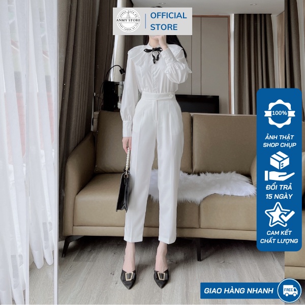Quần tây nữ lưng cao ANMY dáng baggy cạp cao siêu tôn dáng ống đứng chuẩn đẹp khóa trước đen trắng nâu Q622