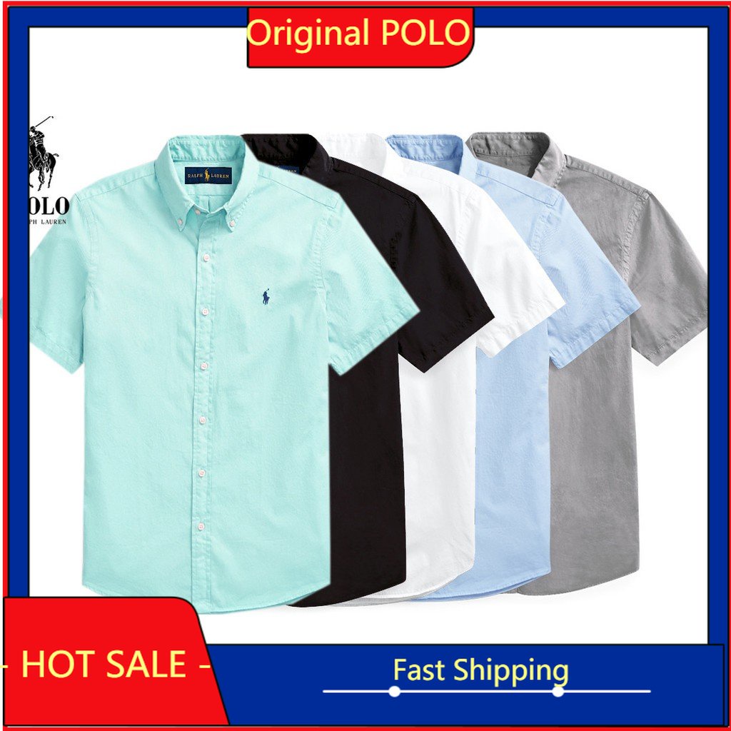 Áo Sơ Mi Tay Ngắn Dáng Ôm Thoáng Khí Màu Trơn Ralph Lauren Thời Trang Cao Cấp Cho Nam