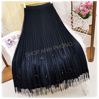 Chân váy von ngọc nơ mặc được 2 mặt, chân váy xếp ly mặt trong mặt, ngoài vải ren hàng quảng châu trẻ trung nữ tính 721