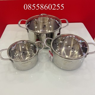 BỘ NỒI INOX CAO CẤP 3 LỚP ĐÁY LIỀN ELMICH 3741 TRI-MAX 3 CHIẾC SIZE 16CM, 20CM, 24CM