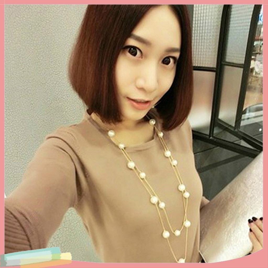 Dây Chuyền Dài Hai Lớp Đính Hạt Ngọc Trai Thời Trang Dành Cho Nữ