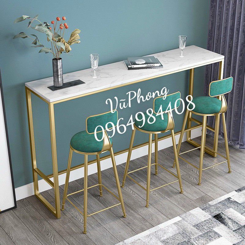 Bàn bar khung vàng mặt gỗ trắng