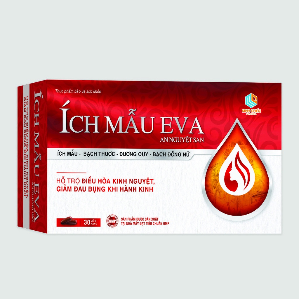 Viên uống Ích Mẫu Eva An Nguyệt San giảm đau bụng khi hành kinh, rối loạn kinh nguyệt - Hộp 30 viên ( ích mẫu Eva )