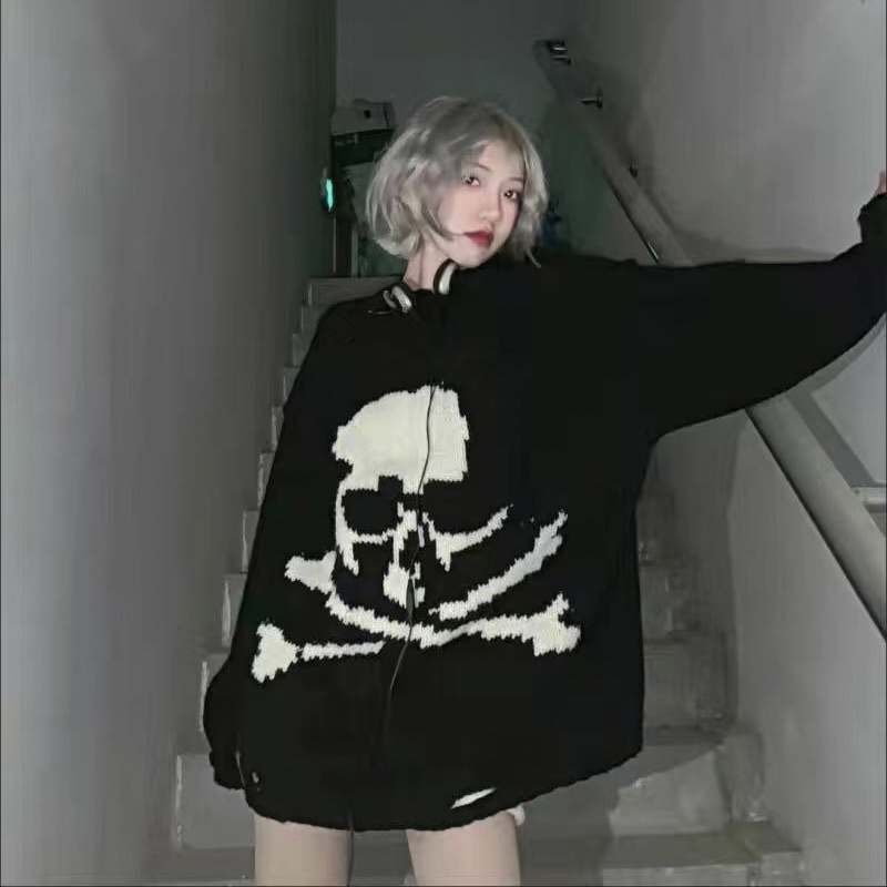 Áo len sweater đầu lâu xương chéo xu hướng streetwear thu đông - áo len nam nữ phong cách đường phố