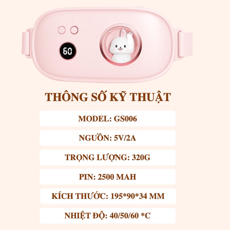 Đai massage bụng kinh giảm mỡ giảm cân nữ, máy chườm nóng giảm đau bụng kinh đau lưng sạc pin cao cấp