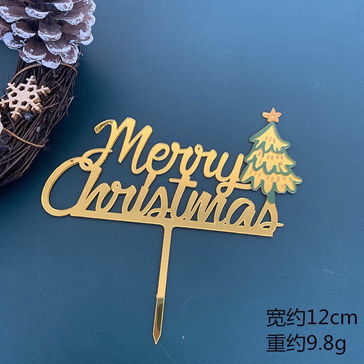 Que cắm mica chủ đề Noel/Christmas trang trí bánh