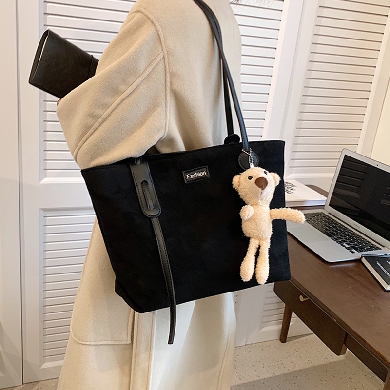 Túi Đeo Vai Da Lộn Cỡ Lớn Họa Tiết Gấu Thời Trang Cho Nữ