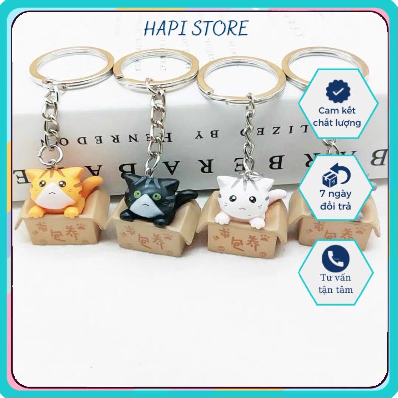Móc khoá mèo con trong hộp siêu đáng yêu xinh xắn cute treo balo móc chìa khóa xe máy ô tô 4 màu