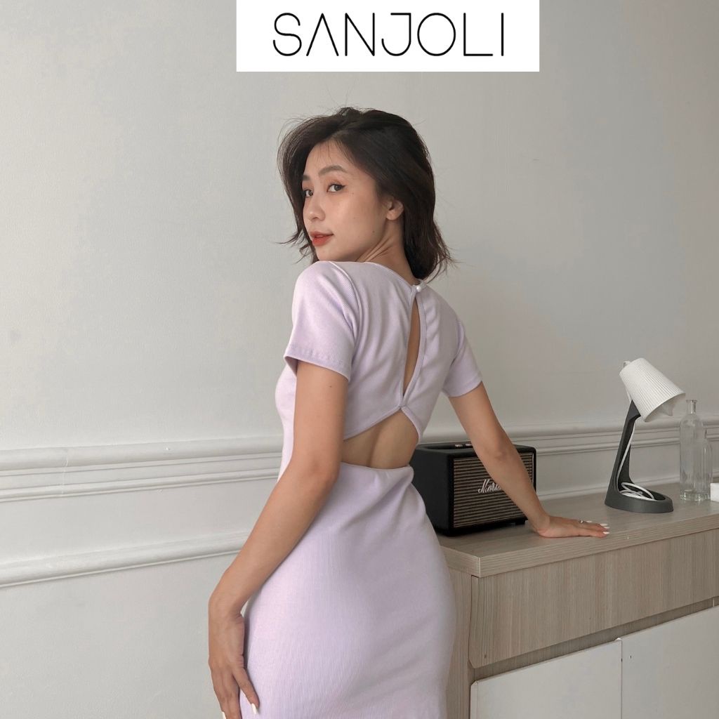 Váy body nữ hở lưng Sanjoli thiết kế tay ngắn khoét eo VD065