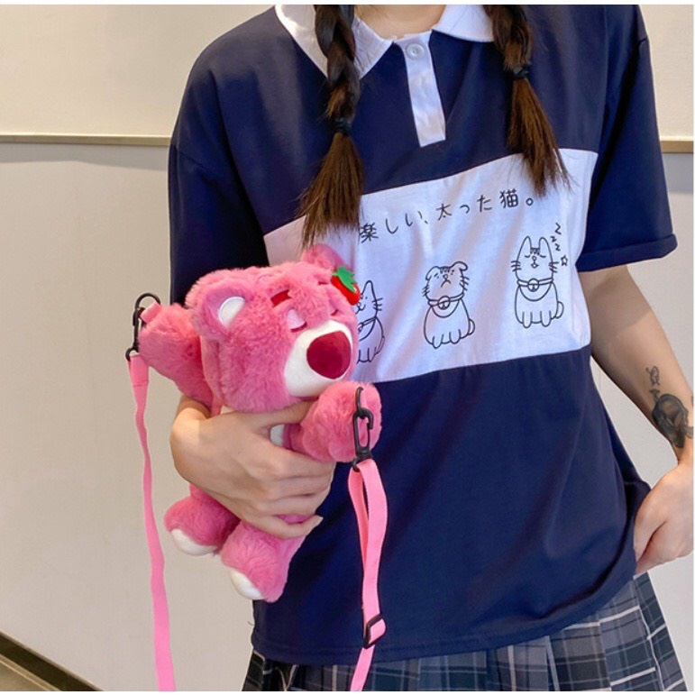 Túi gấu dâu lotso cute, balo gấu hồng dễ thương hottrend 2023