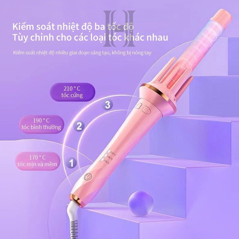 Máy uốn tóc xoăn tự động HOHO làm xoăn mini 3 trục sóng chất liệu gốm sứ đường kính uốn 28mm