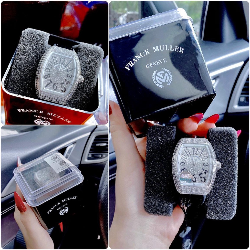ĐỒNG HỒ NỮ FRANK MULLER BLACK V32 khung thép- dây da -MÁY THỤY- 36mm- chống nước - BẢO HÀNH 24 THÁNG