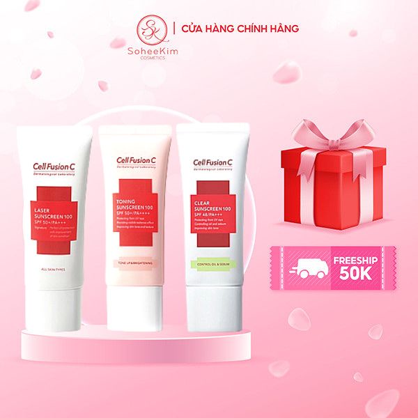 Combo Đủ Phân Loại Kem chống nắng Cell Fusion C fullsize Clear và Laser 50ml