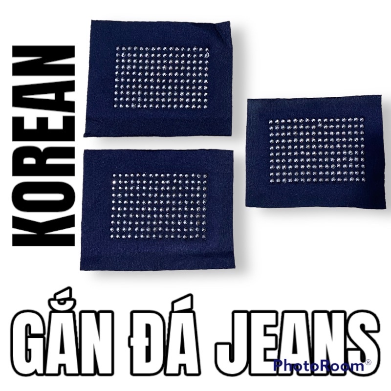 Miếng Vá Đính Đá Hàn Quốc Phụ Kiện May Đắp Vết Rách Quần Bò Phối Jeans Streetwear, Màu Trắng Inox Nền Đen Cao Cấp