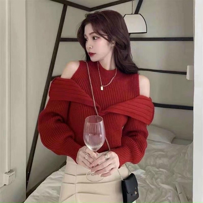 Áo len hở vai