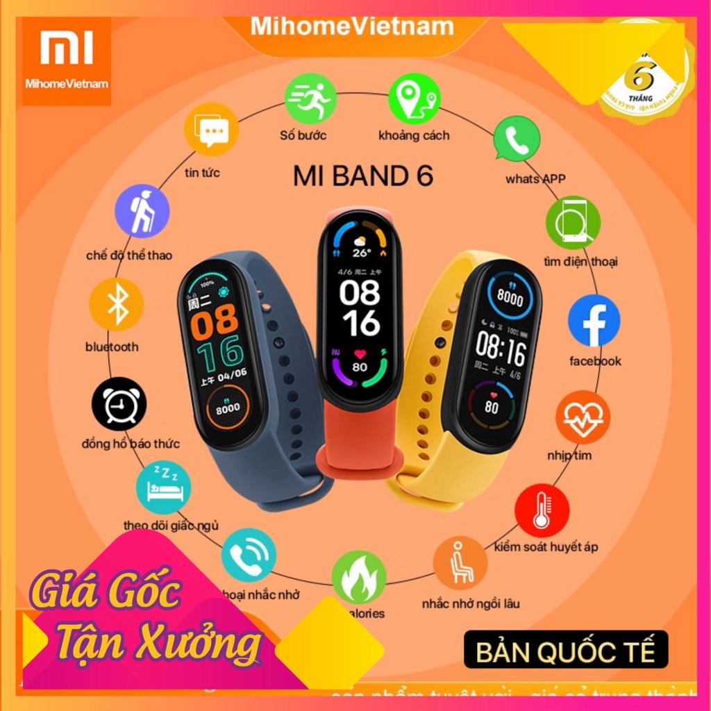 Vòng đeo tay thông minh Xiaomi Mi band 6 - Vòng tay theo dõi sức khoẻ, tập luyện thể thao - Màu