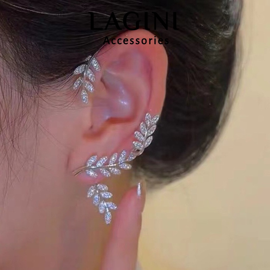 Khuyên vành cài vành tai chuỗi lá đính đá Lagini sang chảnh độc đáo đi tiệc cho nữ phong cách Hàn Quốc