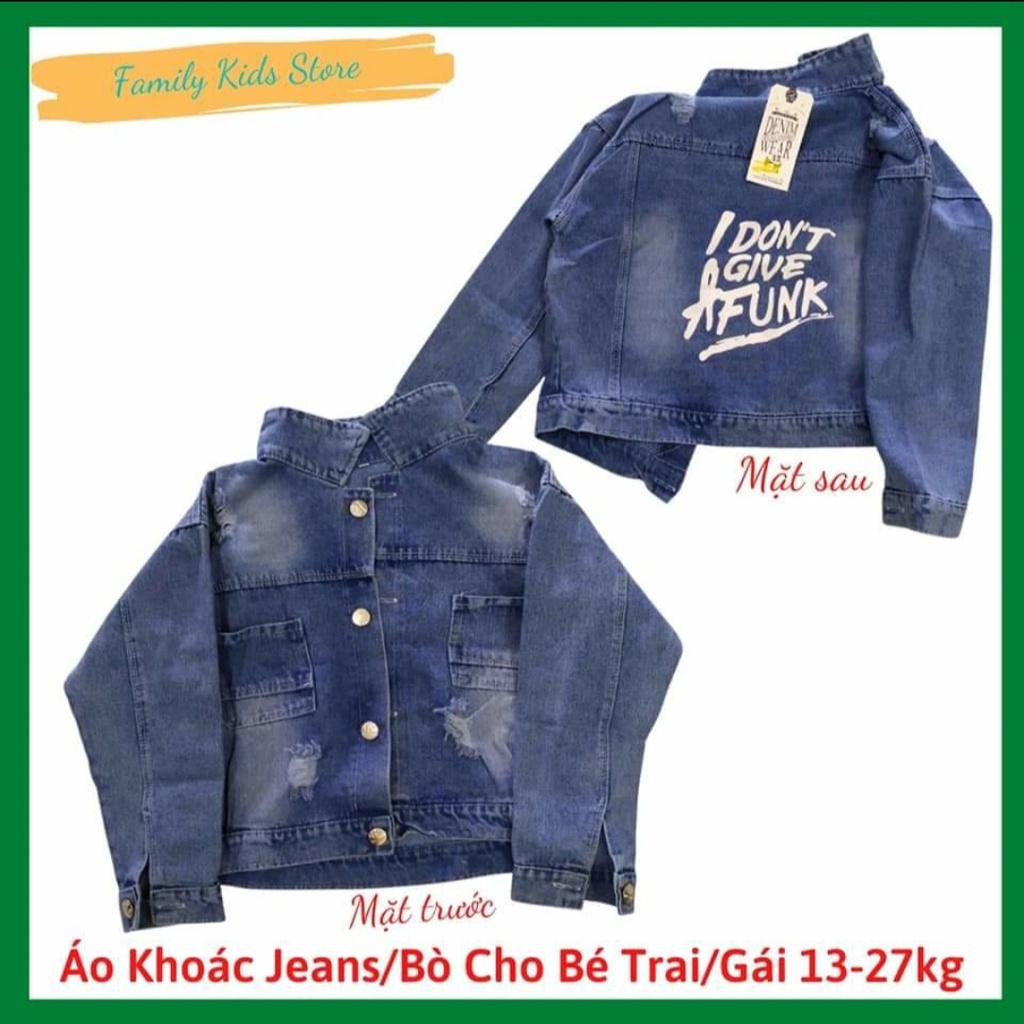 Áo khoác jean cho bé trai/gái 20-40kg