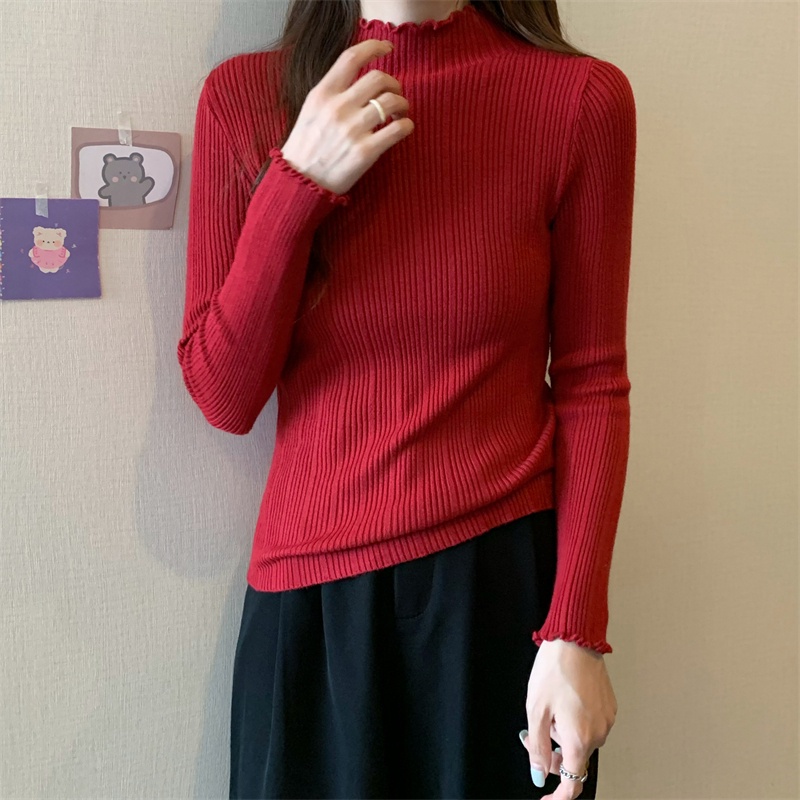 Áo Sweater Dệt Kim Cổ Lọ Tay Dài Màu Trơn Thời Trang Mùa Thu Đơn Giản
