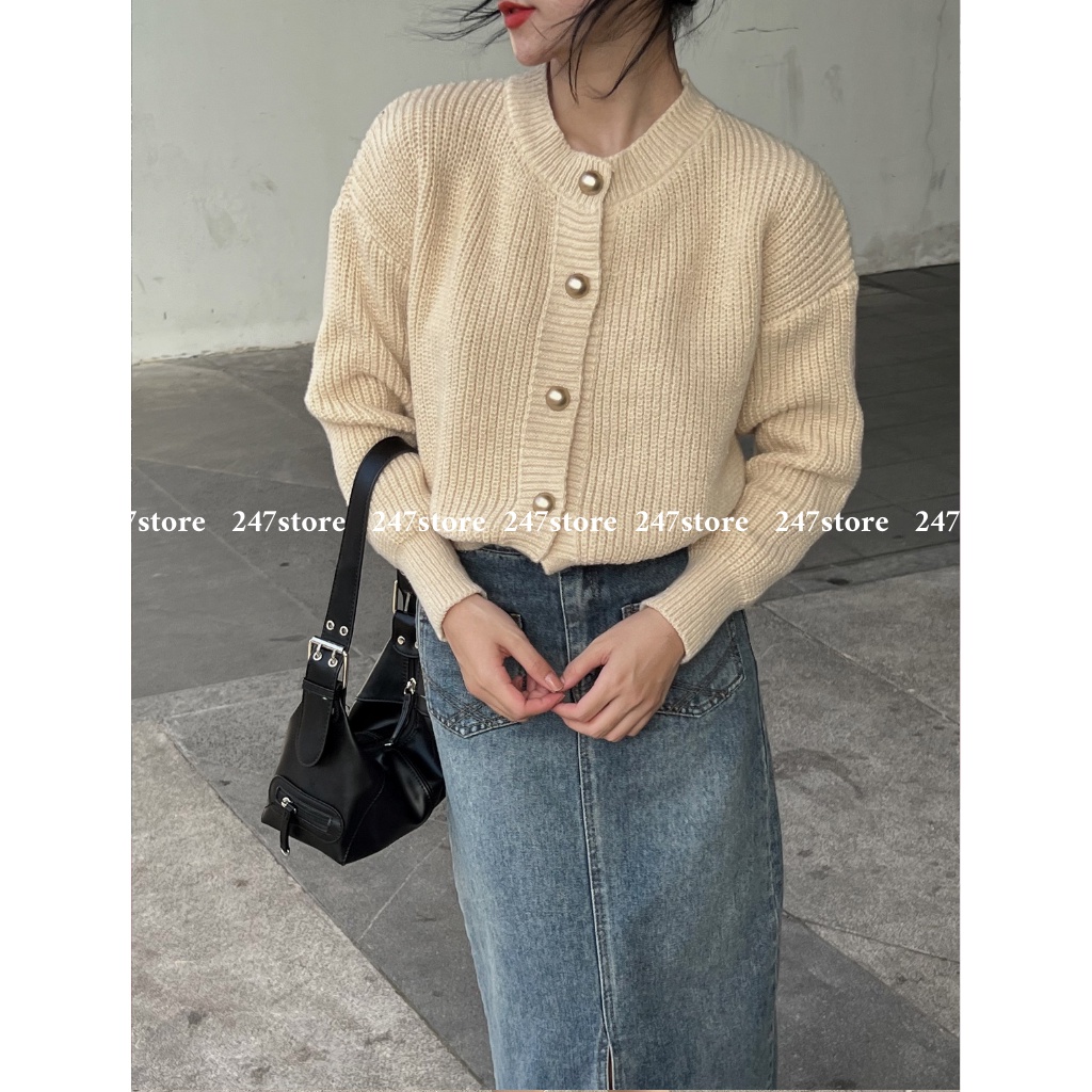 Áo len cardigan trơn form rộng cúc đồng mã Cardigankhuyvang6655_P13k24