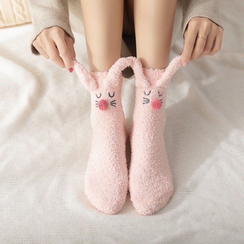 Đôi Vớ Lông Cừu San Hô Dày Giữ Ấm Mùa Thu Đông In Hình Thỏ Hoạt Hình Nhật Bản Dành Cho Nữ JP5