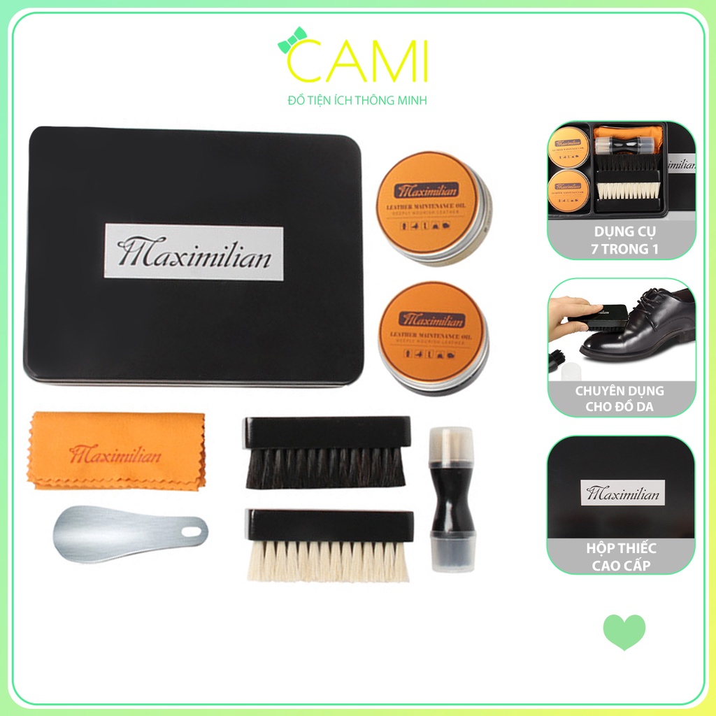 Set 7 món dụng cụ vệ sinh, bảo dưỡng đồ da có hộp inox bảo vệ nhỏ gọn tiện lợi khi công tác - Cami - CMPK292