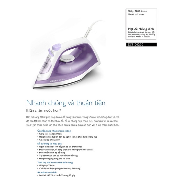 Bàn ủi hơi nước Philips DST1040   - Hàng chính hãng - Bảo hành 24 tháng