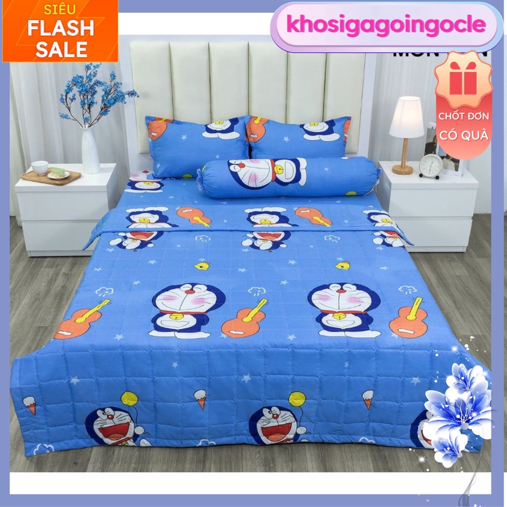 Bộ ga gối 1mx2m dành cho đệm ký túc xá và bệnh viện,drap giường poly, ga trải giường,mẫu doremon đàn