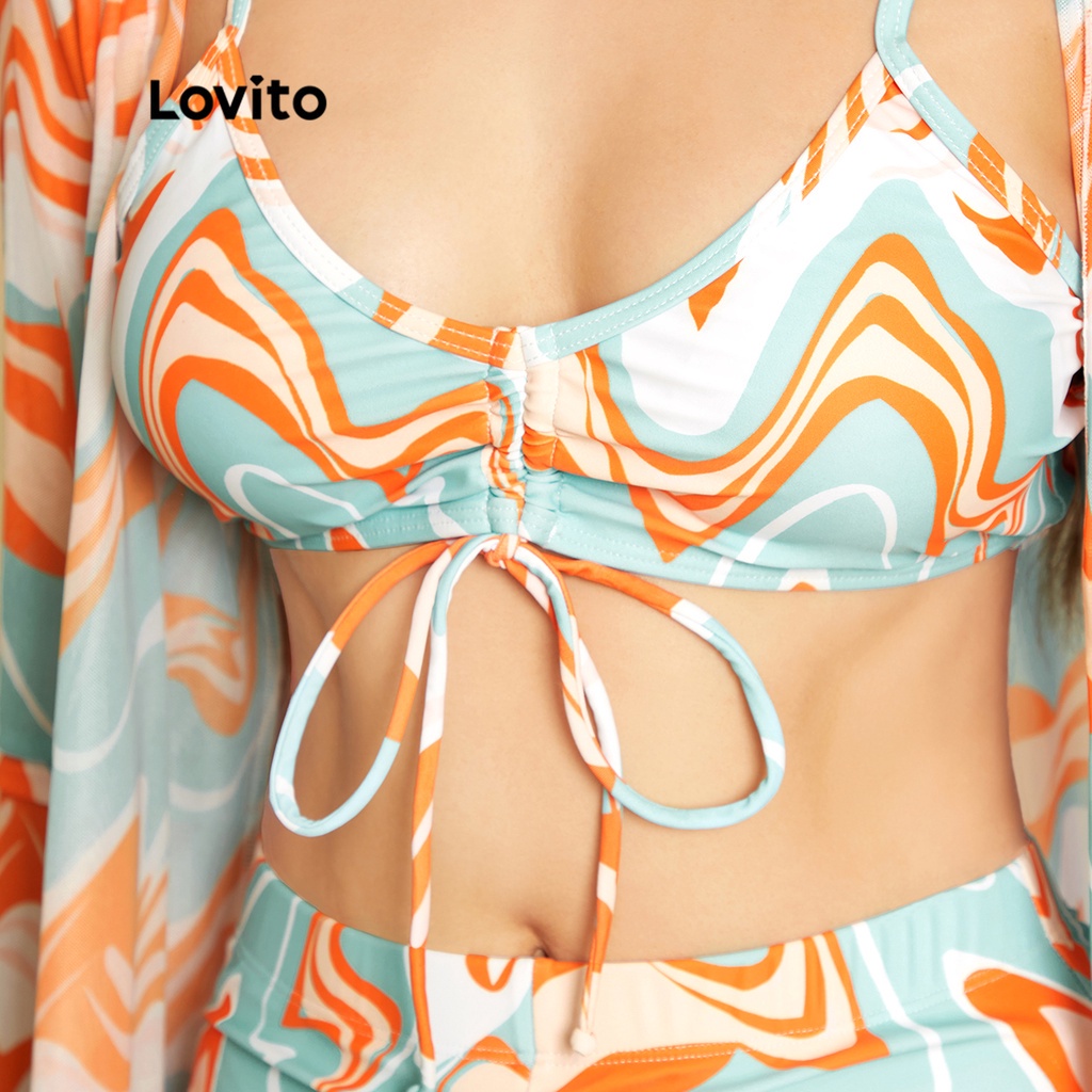 Lovito sexy Bộ bikini nữ 3 mảnh Water Ri gợn sóng có miếng lót rời L33AD013 (Nhiều màu)