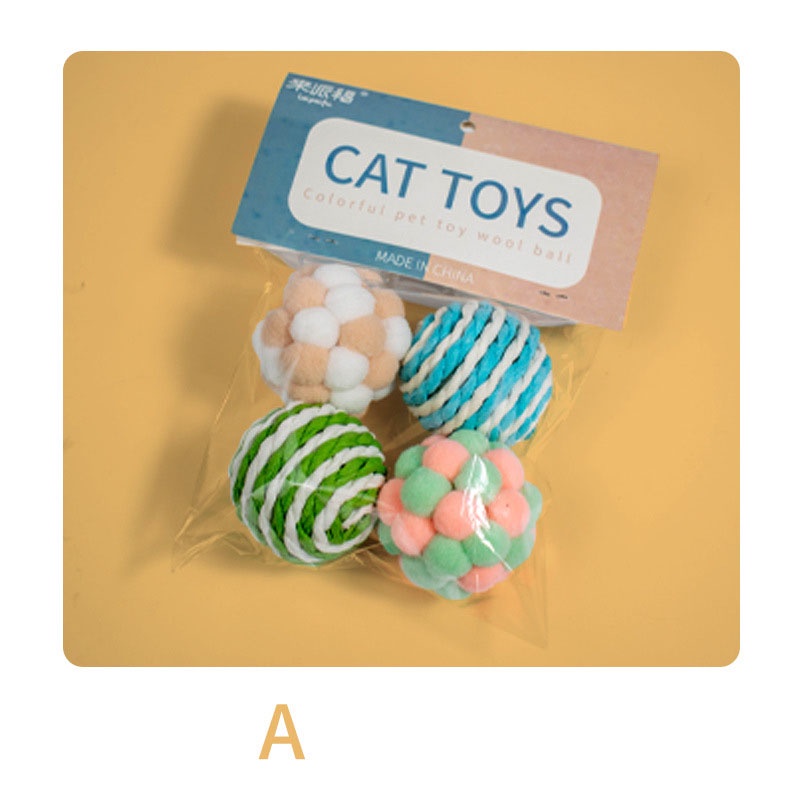 Set 4 Quả Bóng Lông Đồ Chơi Nhiều Màu Sắc Cho Mèo Cưng
