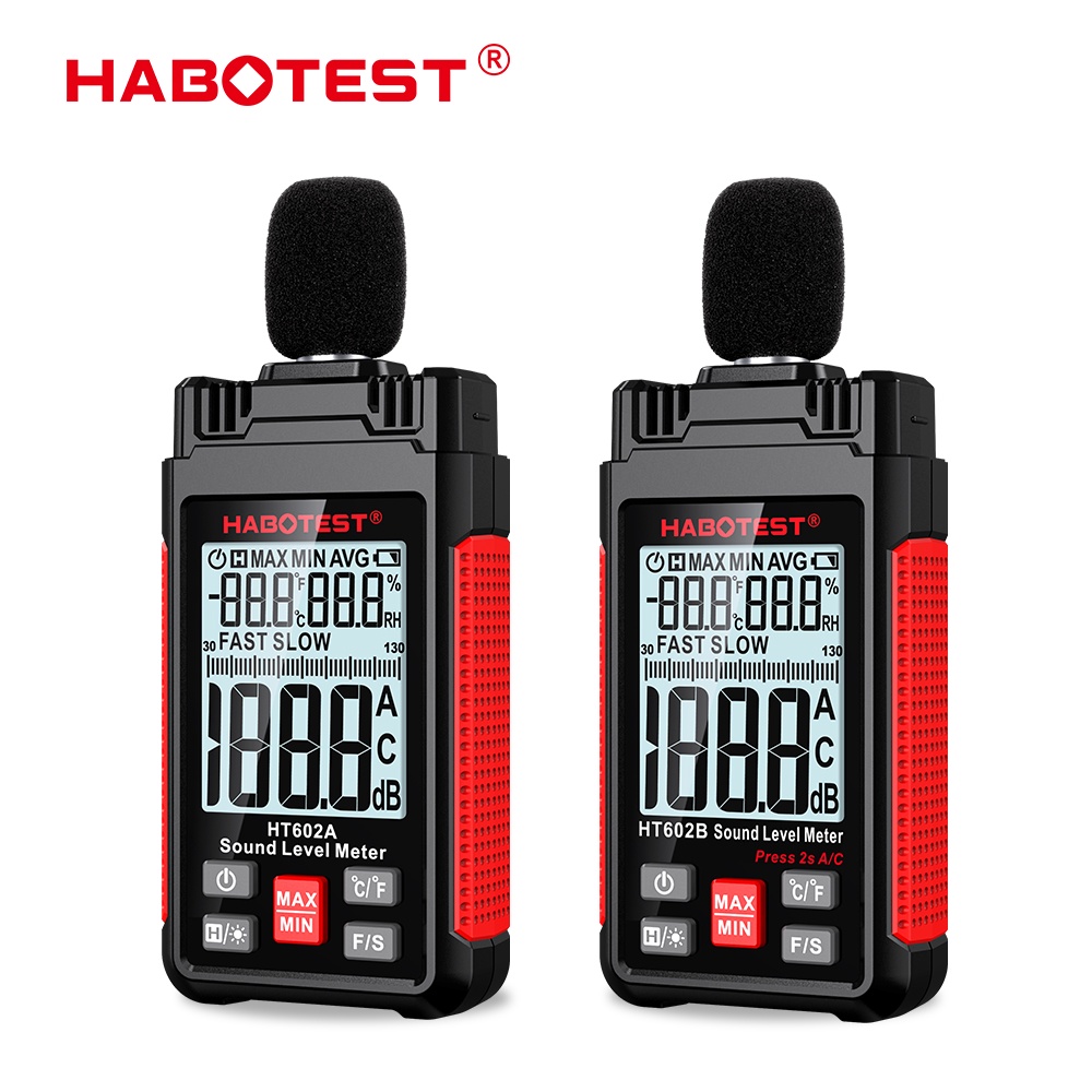 HABOTEST HT602 Máy đo mức âm thanh kỹ thuật số 30-130dBA màn hình LCD 2.2inch kiểm tra độ ồn tiện lợi