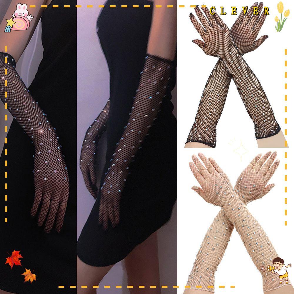 Găng Tay Lưới Co Giãn Đính Hạt Kim Cương Lấp Lánh Dùng Biểu Diễn Sân