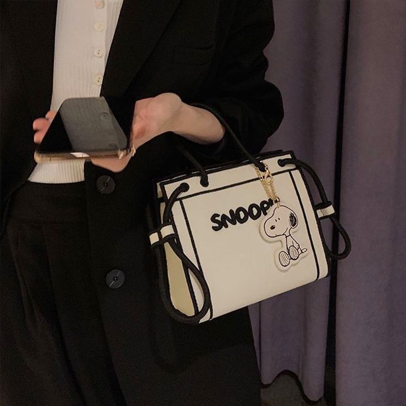 MISCHA Túi Xách canvas Đeo Vai In Họa Tiết Snoopy Thời Trang