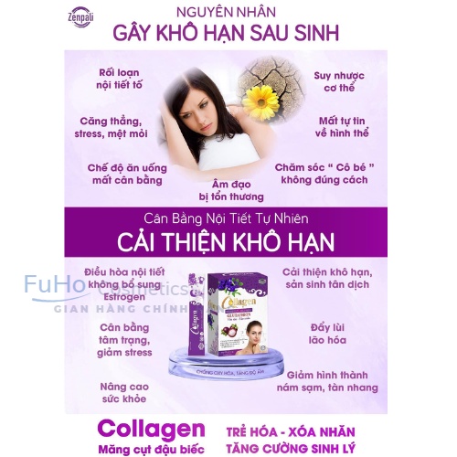 Collagen măng cụt đậu biếc collagen Zenpali Làm Đẹp Da Cân Bằng Nội Tiết Tố Nữ hộp 30 gói Fuho cosmetics
