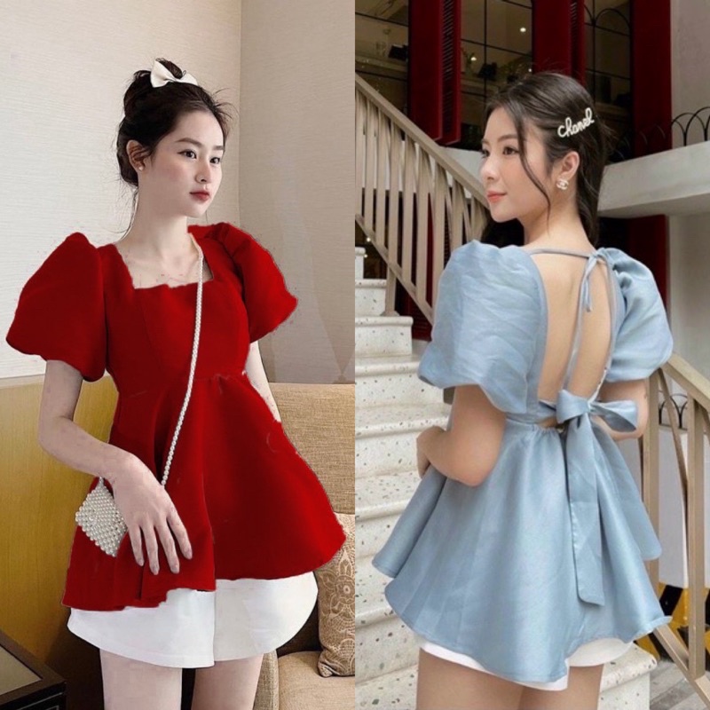 SET ÁO BABYDOLL TAY PHỒNG NƠ LƯNG KÈM SHORT (KÈM VIDEO HÌNH THẬT)
