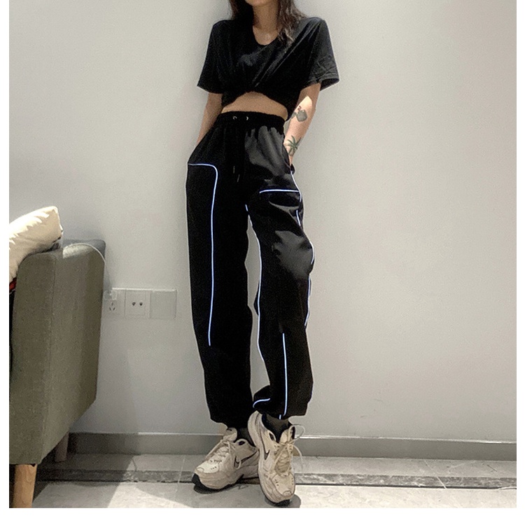 Quần Thể Thao Ống Rộng Lưng Cao Phong Cách hip hop Đường Phố Cho Nữ