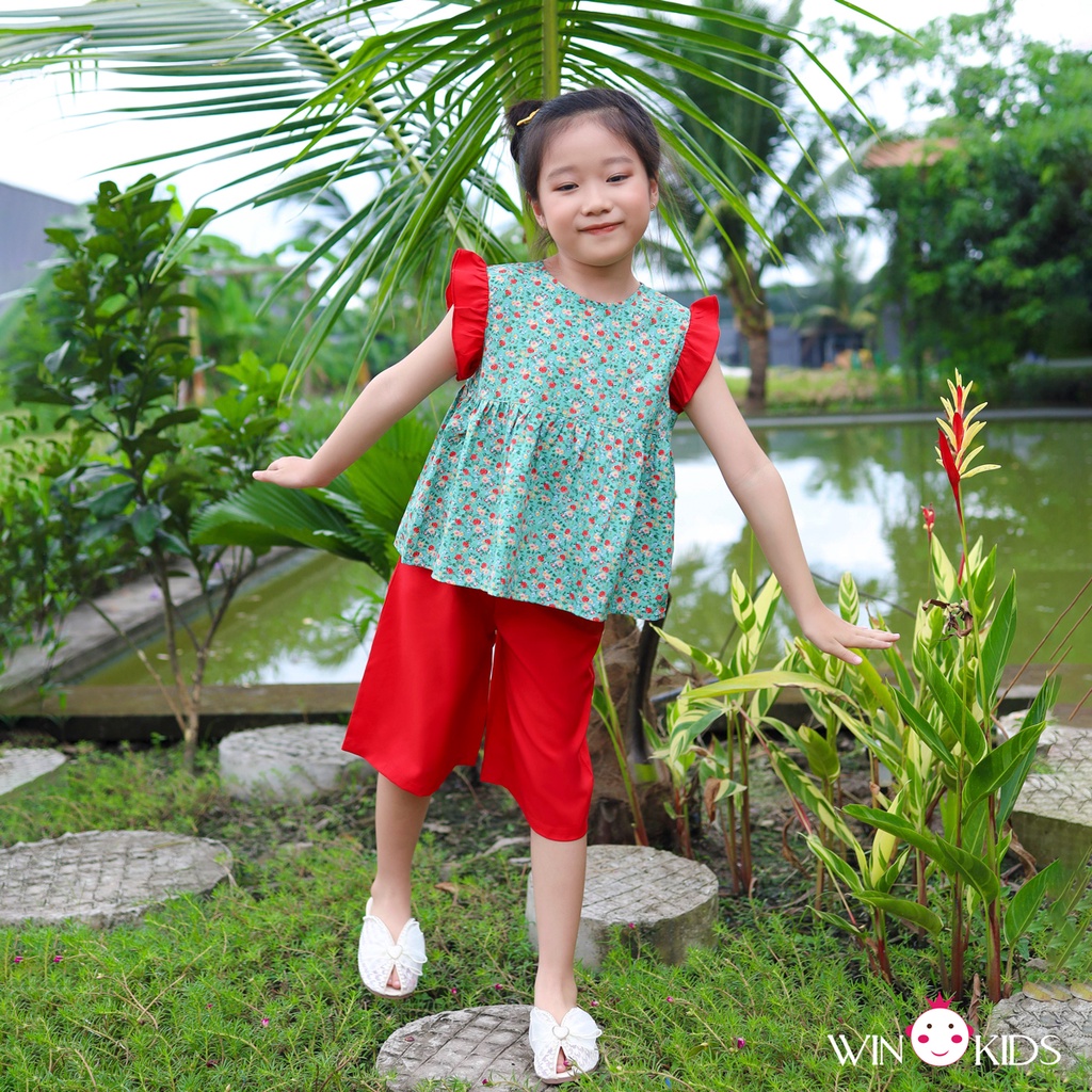 Đồ bộ bé gái hoa nhí nhiều màu áo croptop Thời trang trẻ em Winkids chuyên quần áo bé
