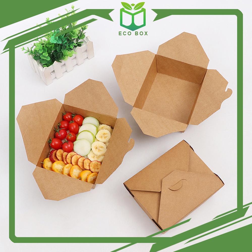 SET 10 [Hộp Móc Chéo] - Hộp Giấy Kraft Đựng Thức Ăn, Thực Phẩm, Phủ PE Chống Thấm Nước, An Toàn, Đựng Cơm, Salad, Xôi