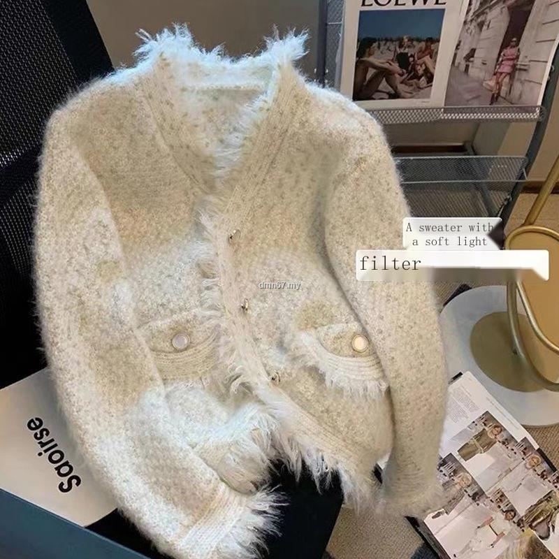 Áo Khoác cardigan Dệt Kim Tay Dài Dáng Rộng Mềm Mại Phối Tua Rua Thời Trang Mùa Thu Cho Nữ