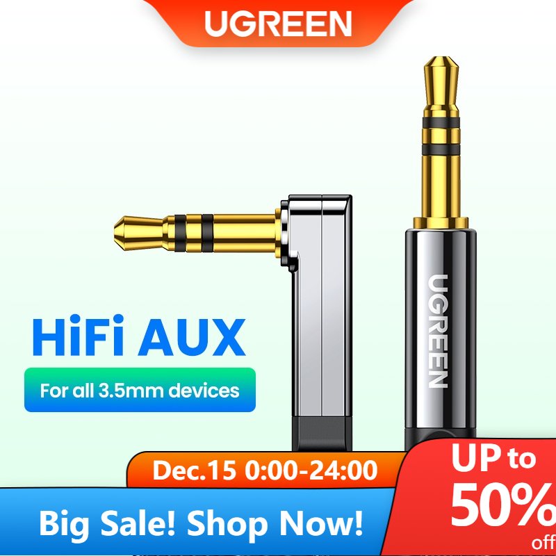 Dây cáp âm thanh UGREEN 3.5mm góc phải 90 độ chuyên dụng cho loa xe hơi
