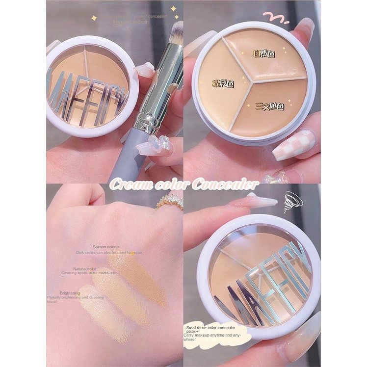 Bảng Kem Che Khuyết Điểm 3 Màu Che Phủ Quầng Thâm Mắt Và Mặt Chuyên Nghiệp