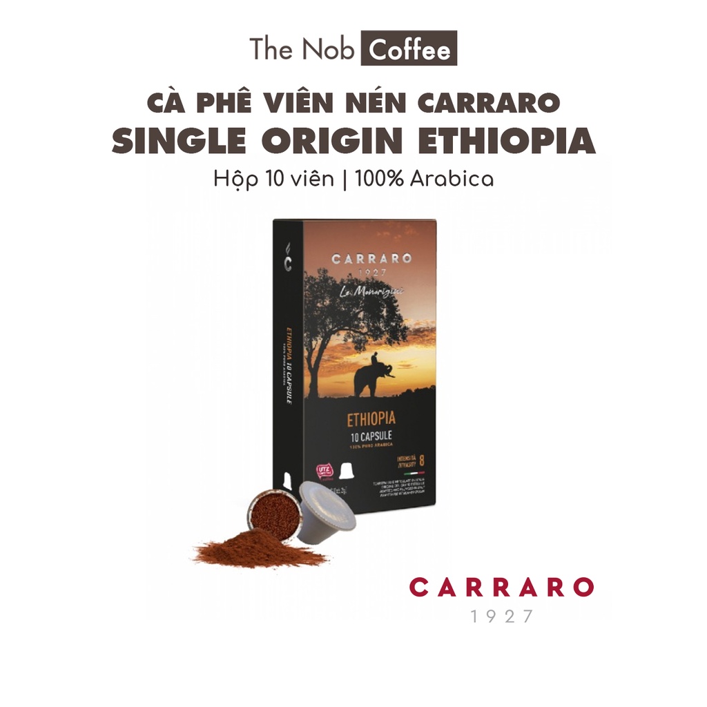 Cà phê viên nén CARRARO SINGLE ORIGIN ETHIOPIA | Cà phê cho máy Nespresso, nhập khẩu Ý, hộp 10 viên