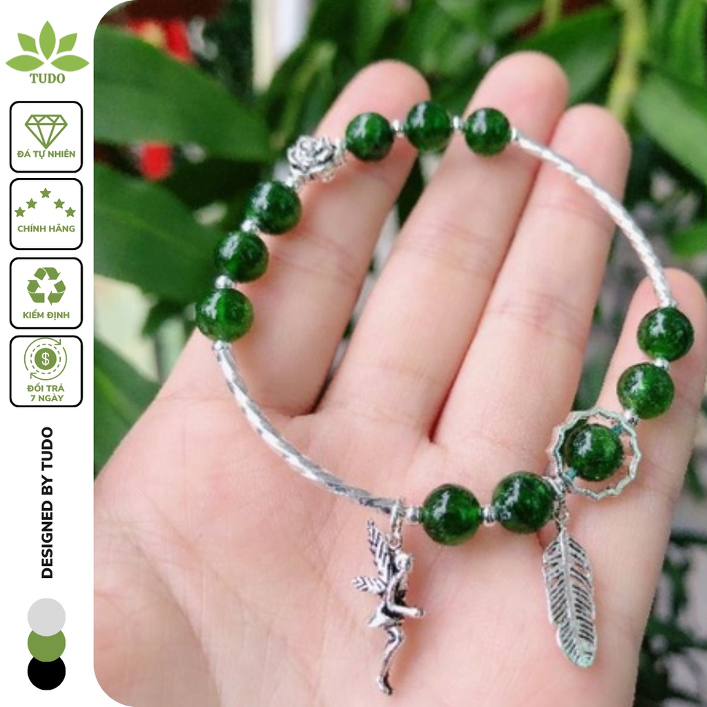 Vòng Charm Bạc Diop Xanh Lá mix thiên thần, hoa hồng, lông công cho nữ mệnh Mộc Hỏa TUDO