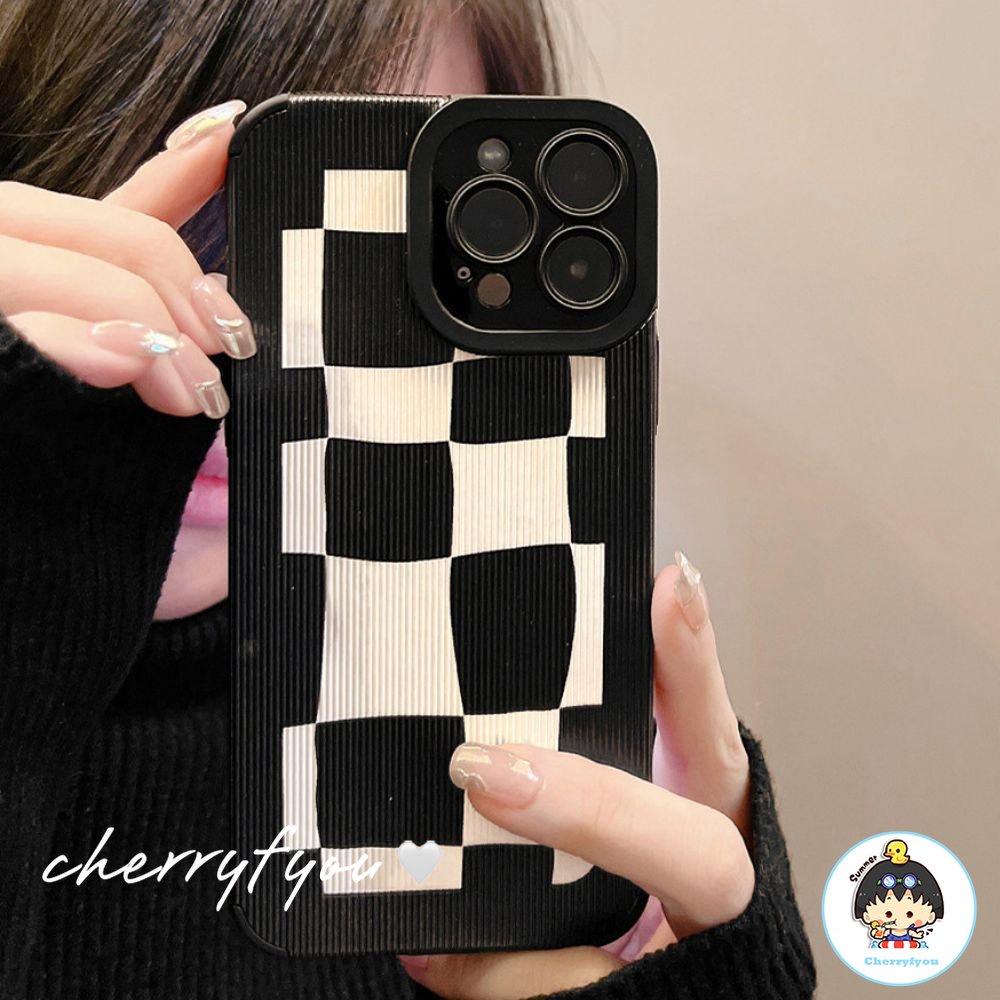 Ốp Điện Thoại TPU Mềm Chống Sốc Chống Trượt In Họa Tiết Ca Rô Đơn Giản Dành Cho IPhone 11 12 13 14 Pro Max 14 Plus