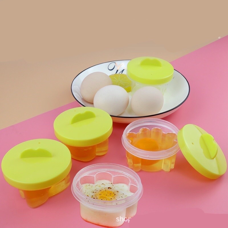Khuôn hấp trứng, làm bánh cho bé (bộ 4 khuôn nhựa kèm chổi silicon quét dầu)
