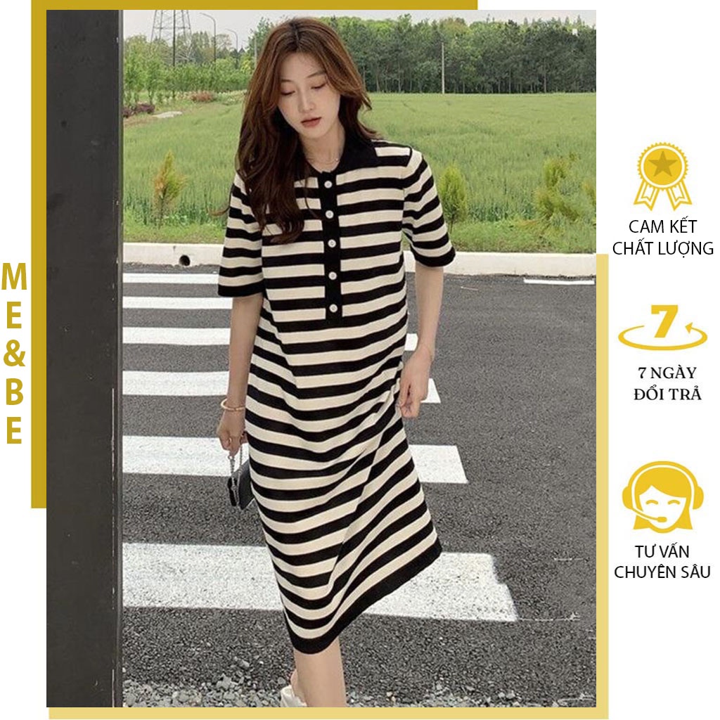 ĐẦM BẦU POLO KẺ SỌC DÁNG SUÔNG DÀI - VÁY MÙA HÈ TRẺ TRUNG THANH LỊCH - ĐẦM BẦU CÔNG SỞ ĐẸP