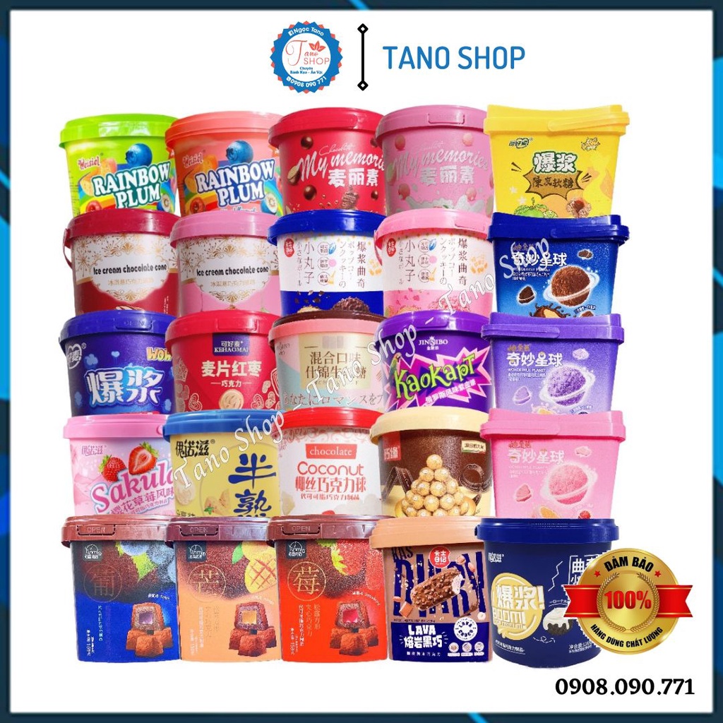 Tổng hợp xô bánh kẹo đủ loại ô mai/oreo/dâu/socola/táo/ốc quế/nougat