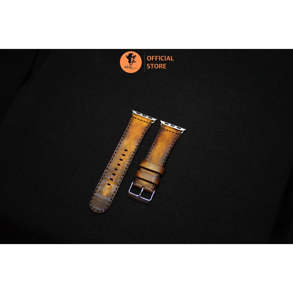 Dây Đồng Hồ Da Veg Ý Cao Cấp Italia Nhuộm Thủ Công Ram Trống Đồng 2022 Màu Vàng Nâu Size 26mm