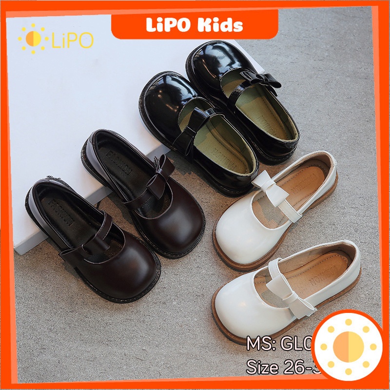 Giày búp bê sandal cho bé gái da bóng đế mềm màu trắng/đen/nâu GL048